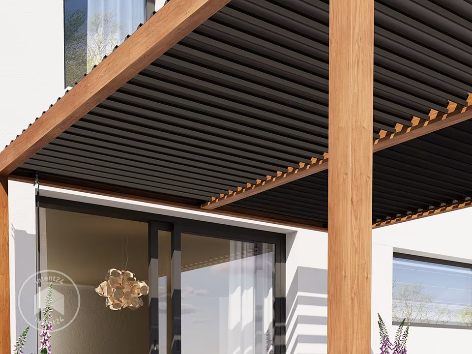 Pergola Bioclimatique 4x4 m Premium Aspect Bois & Lames Gris-Perle — photo 5