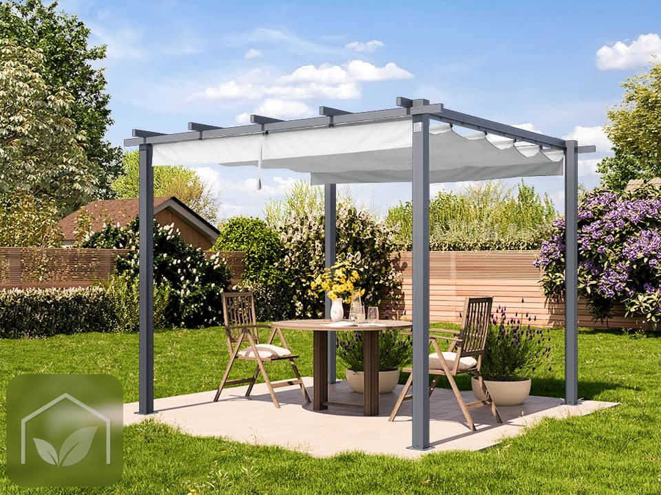 Pergola autoportée 3x3 m Classic avec toile rétractable (Gris-Perle)