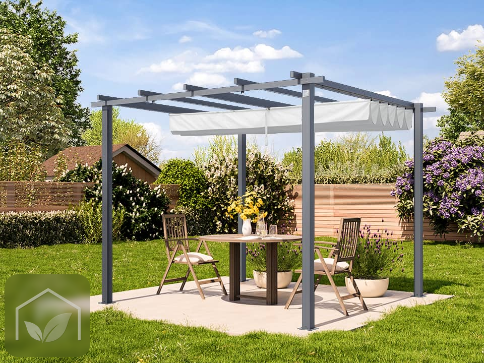 Pergola autoportée 3x3 m Classic avec toile rétractable (Gris-Perle) — photo 2