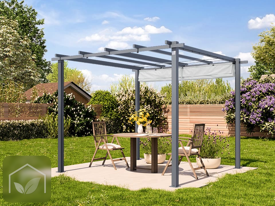 Pergola autoportée 3x3 m Classic avec toile rétractable (Gris-Perle) — photo 3