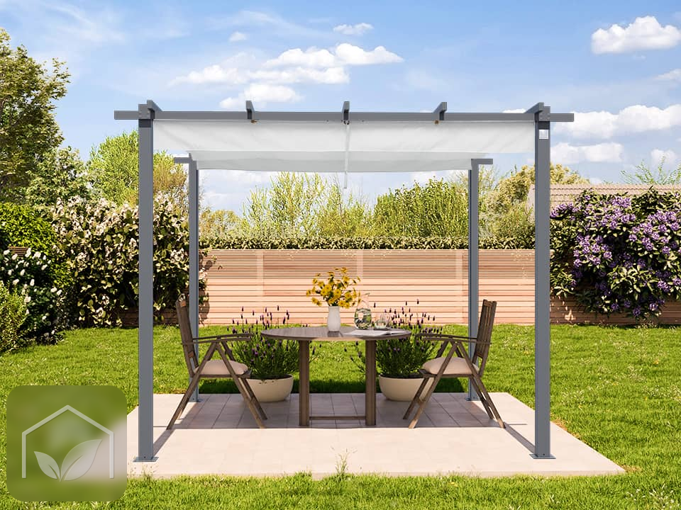 Pergola autoportée 3x3 m Classic avec toile rétractable (Gris-Perle) — photo 4