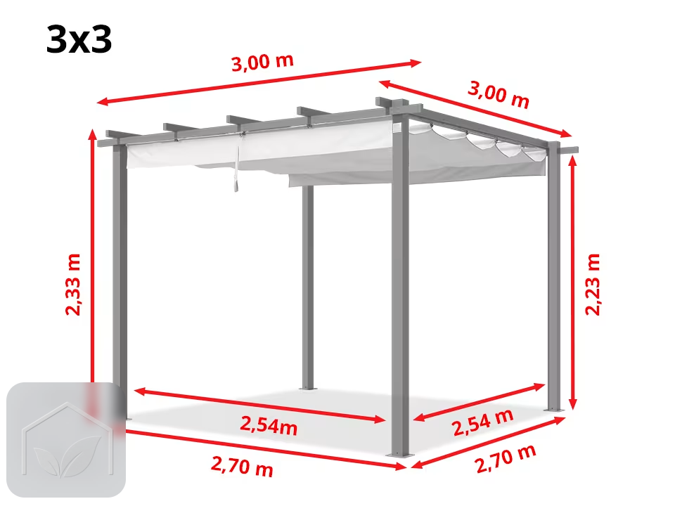 Pergola autoportée 3x3 m Classic avec toile rétractable (Gris-Perle) — photo 8