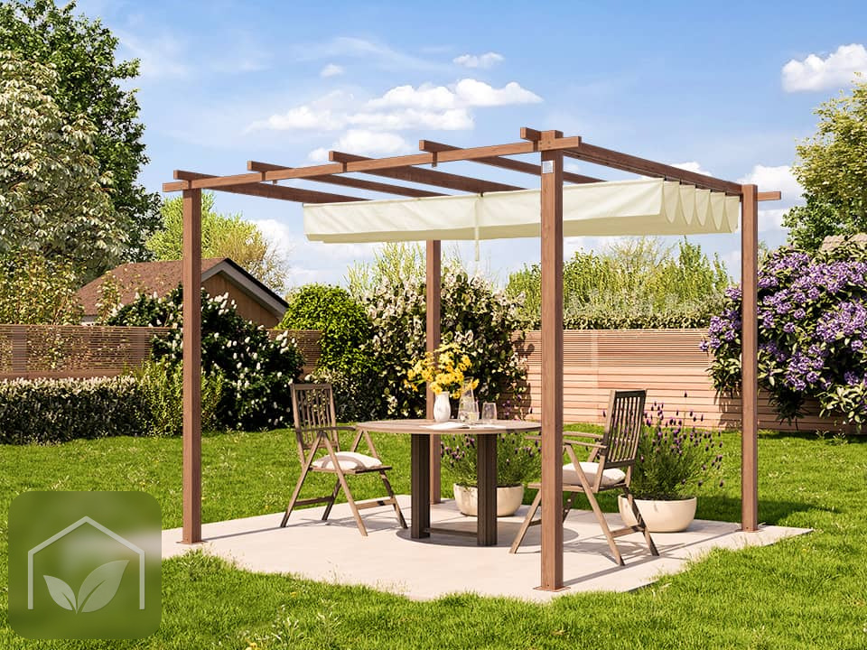 Pergola autoportée 3x3 m Classic avec toile rétractable (Gris-Perle) — photo 9