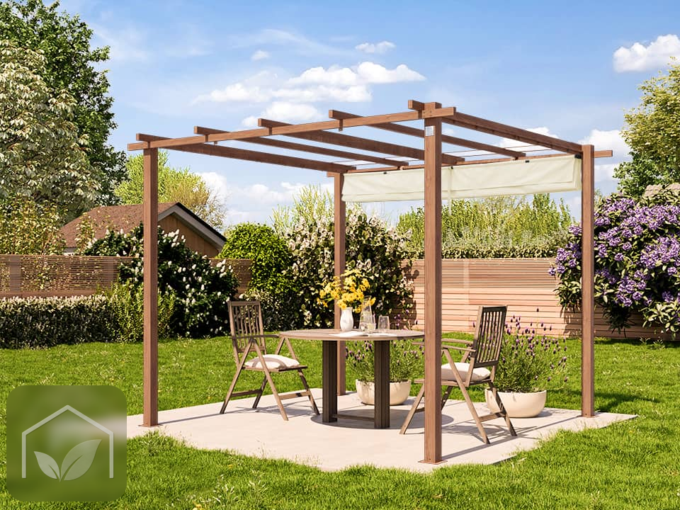 Pergola autoportée 3x3 m Classic avec toile rétractable (Gris-Perle) — photo 10