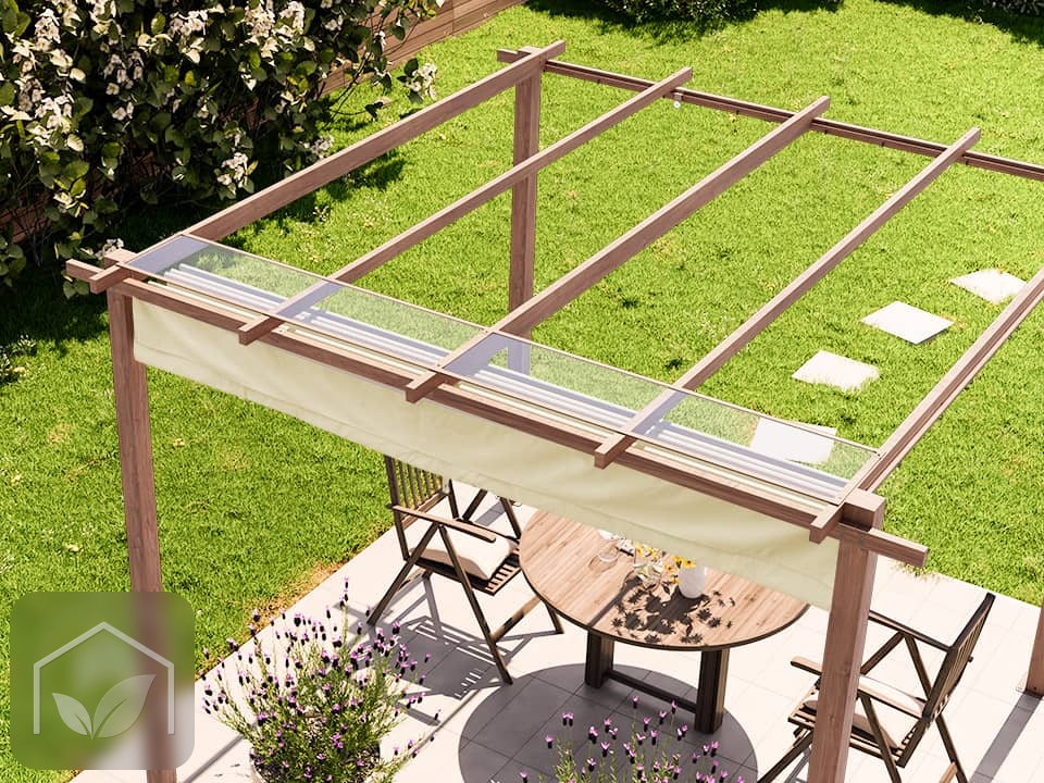 Pergola autoportée 3x3 m Classic avec toile rétractable (Gris-Perle) — photo 12