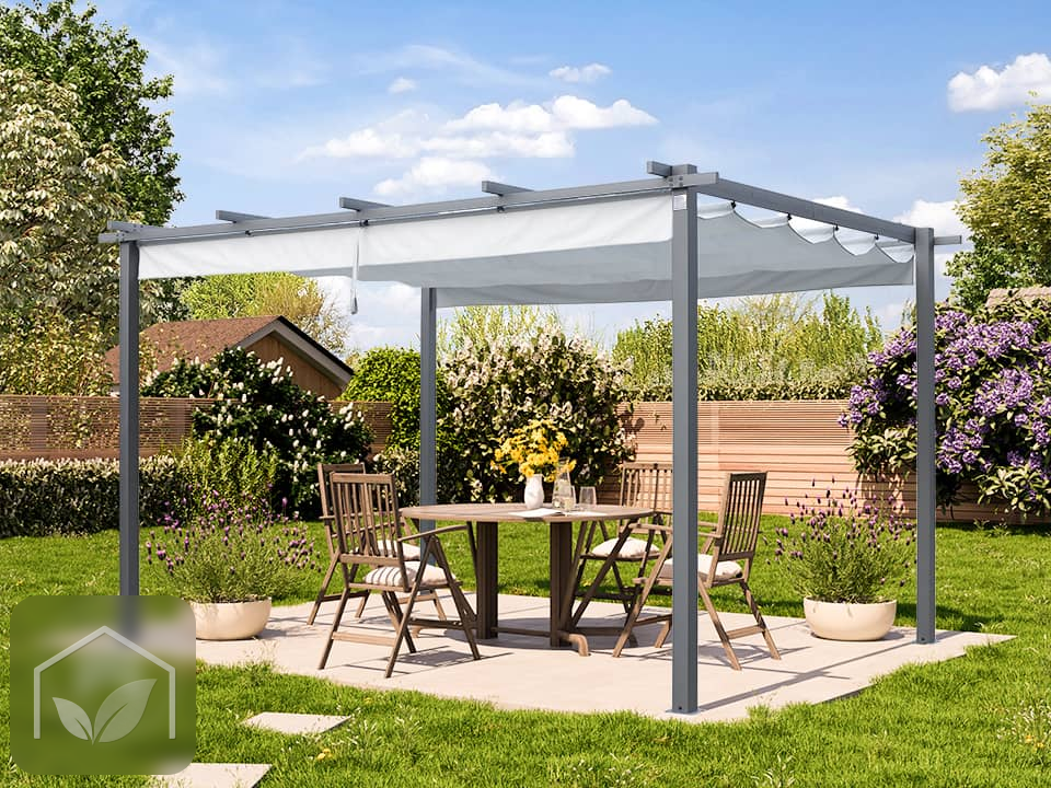 Pergola autoportée 3x4 m Classic avec toile rétractable (Gris-Perle)