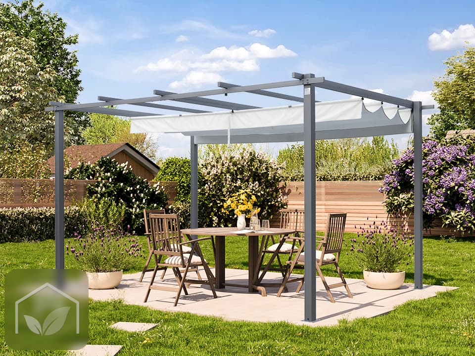 Pergola autoportée 3x4 m Classic avec toile rétractable (Gris-Perle) — photo 2