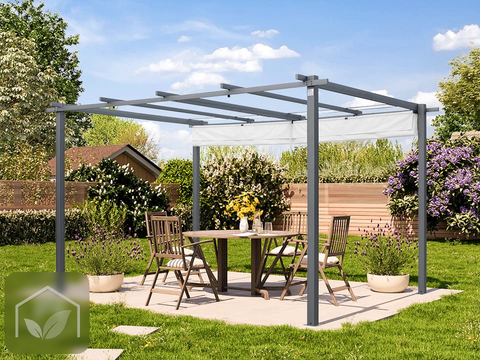 Pergola autoportée 3x4 m Classic avec toile rétractable (Gris-Perle) — photo 3