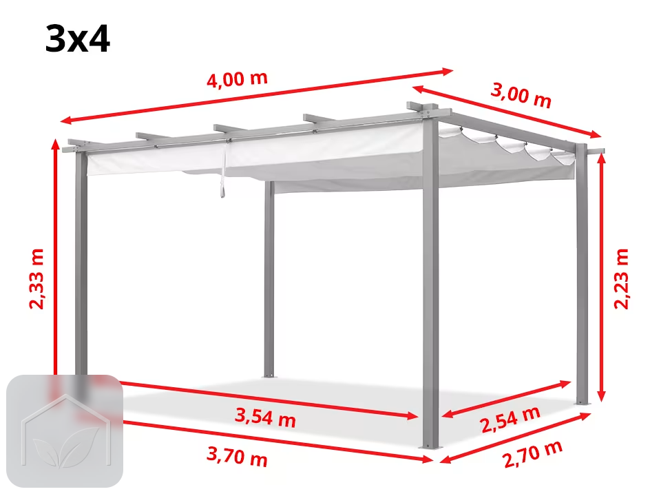 Pergola autoportée 3x4 m Classic avec toile rétractable (Gris-Perle) — photo 10