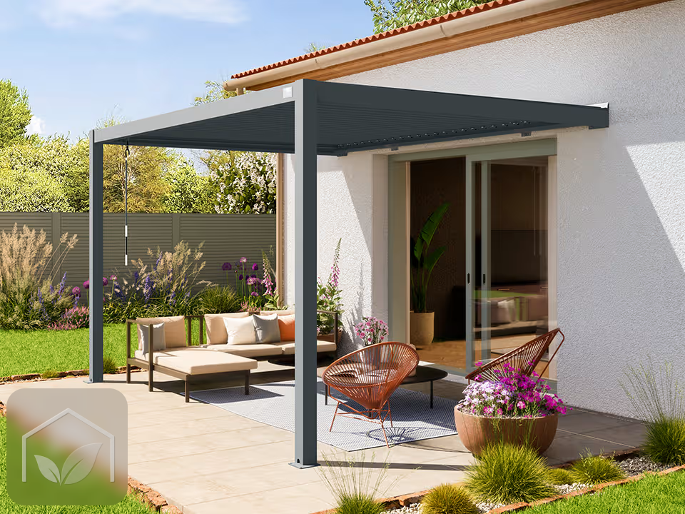 Pergola Bioclimatique Adossée 3x4 m Premium (Anthracite RAL 7016)
