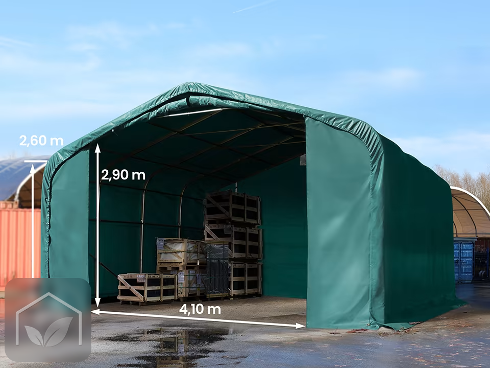 6x6 m hangar, porte 4,1x2,9 m, toile PVC de 850