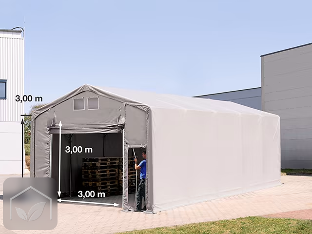 5x10 m hangar, PVC 850, H. 3m avec porte actionnée par traction