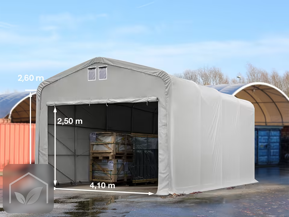 5x8 m hangar, porte 4,1x2,5 m, toile PVC de 850