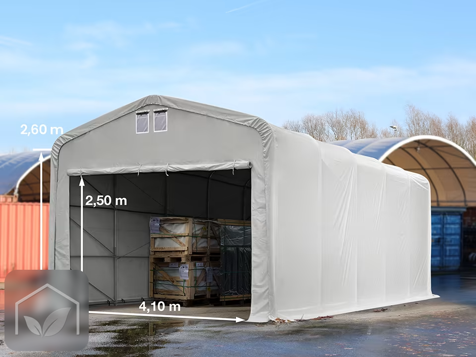 5x10 m hangar, porte 4,1x2,5 m, toile PVC de 850