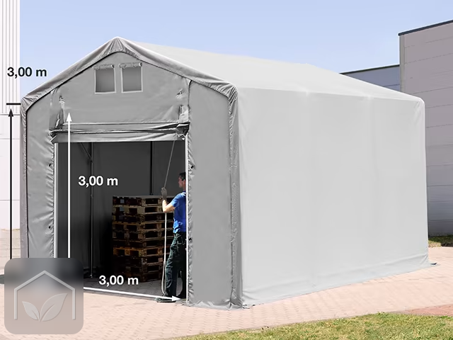 4x6 m hangar, PVC 850, H. 3m avec porte actionnée par traction