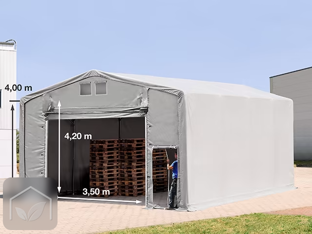 8x8 m hangar, PRIMEtex 2300, H. 4m avec porte actionnée par traction