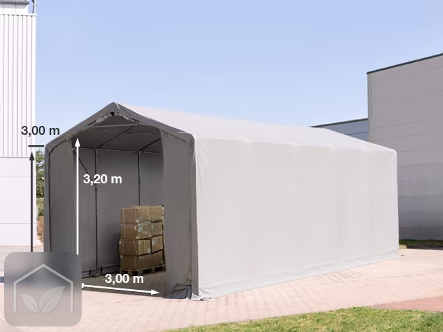 4x10 m hangar, PVC 850, H. 3 m avec portes à fermeture éclair
