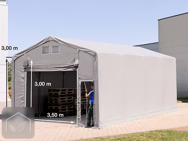 6x8 m hangar, PVC 850, H. 3m avec porte actionnée par traction