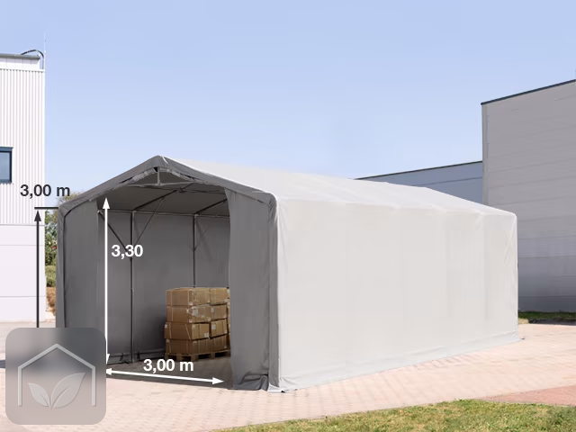 5x10 m hangar, PVC 850, H. 3 m avec portes à fermeture éclair
