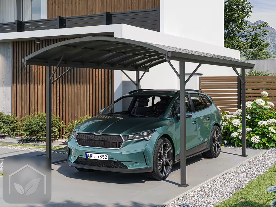 3x4,7 m Carport Claudio en acier, toit bombé en panneaux ACP