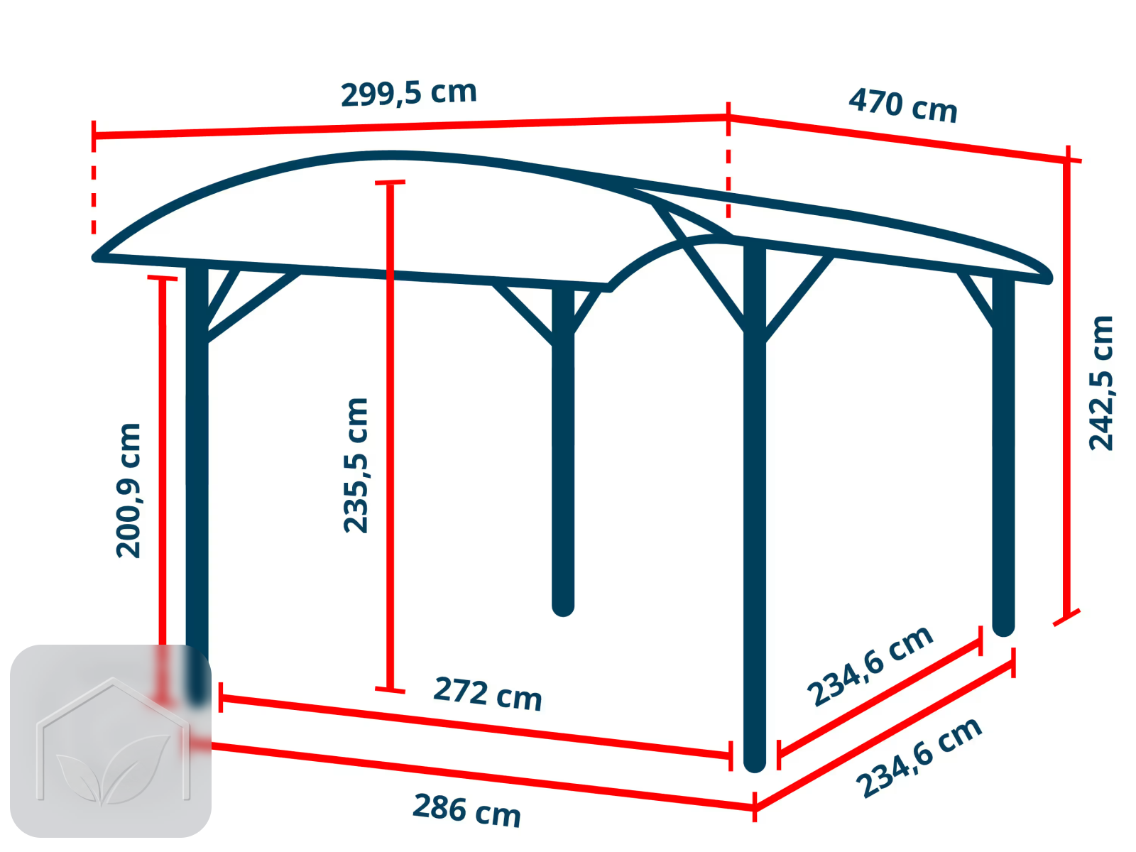 3x4,7 m Carport Claudio en acier, toit bombé en panneaux ACP — photo 6