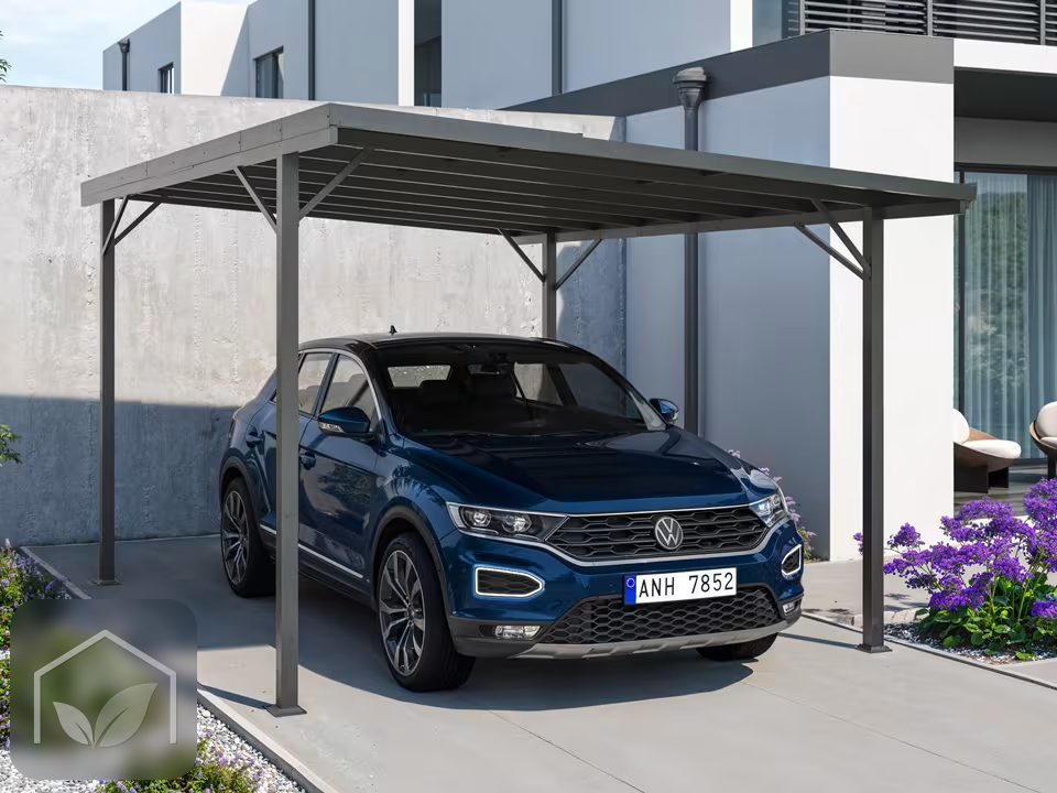 3,02x4,69 m Carport Max en acier, toit plat avec gouttière