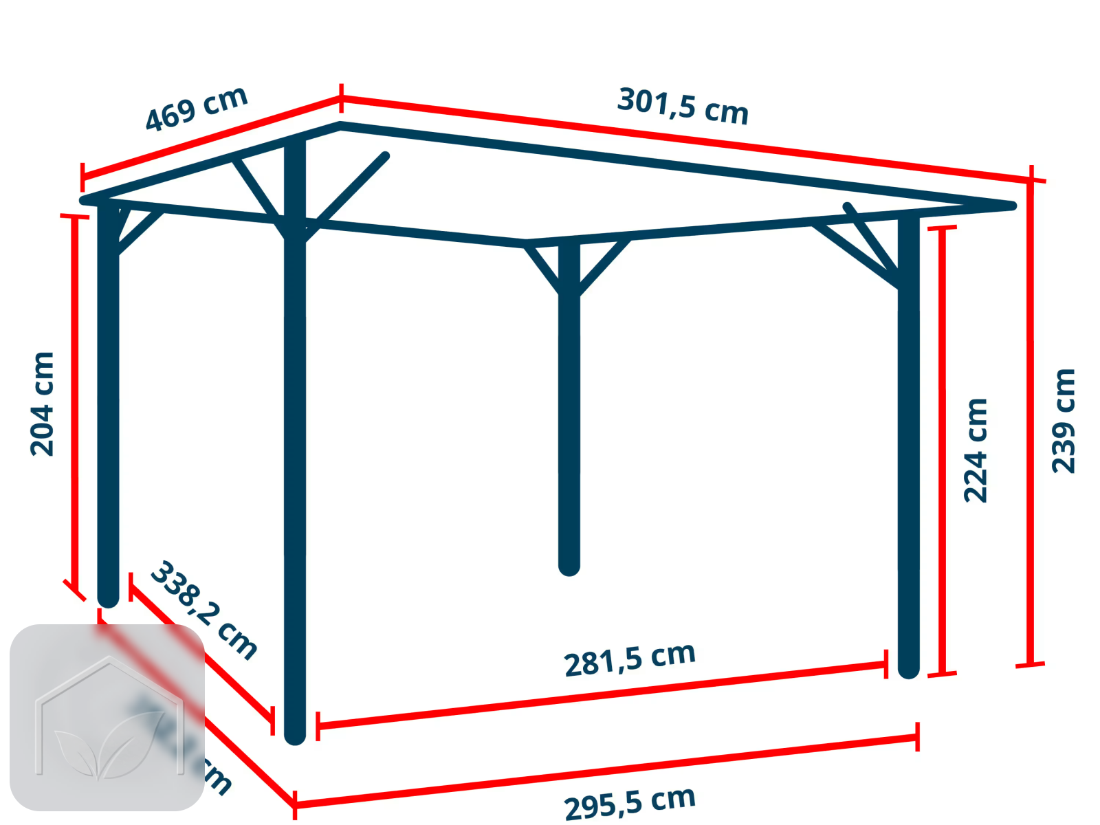 3,02x4,69 m Carport Max en acier, toit plat avec gouttière — photo 6